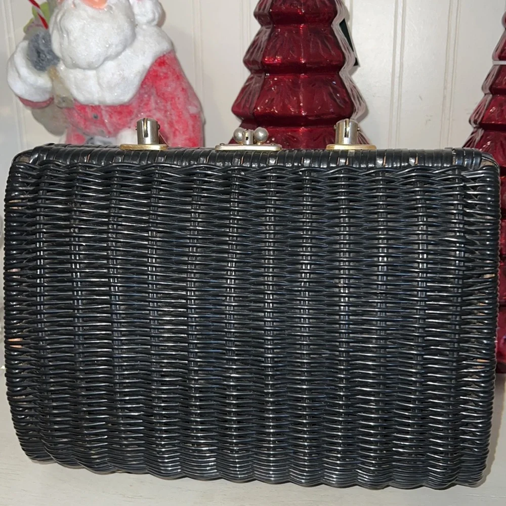 Rare Handmade Rattan beaded satchel British Colony Hong Kong black purse